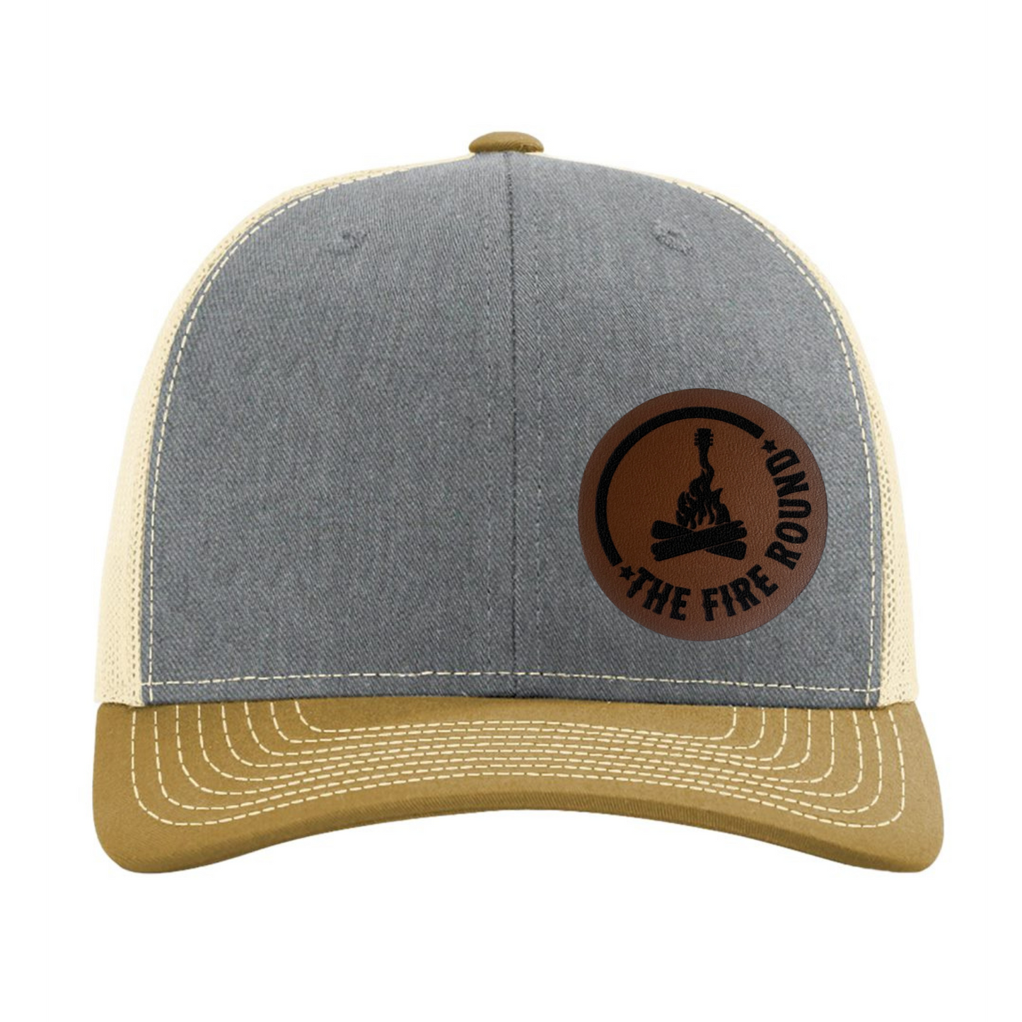 THE FIRE ROUND SNAP BACK CHESTNUT LEATHER PATCH